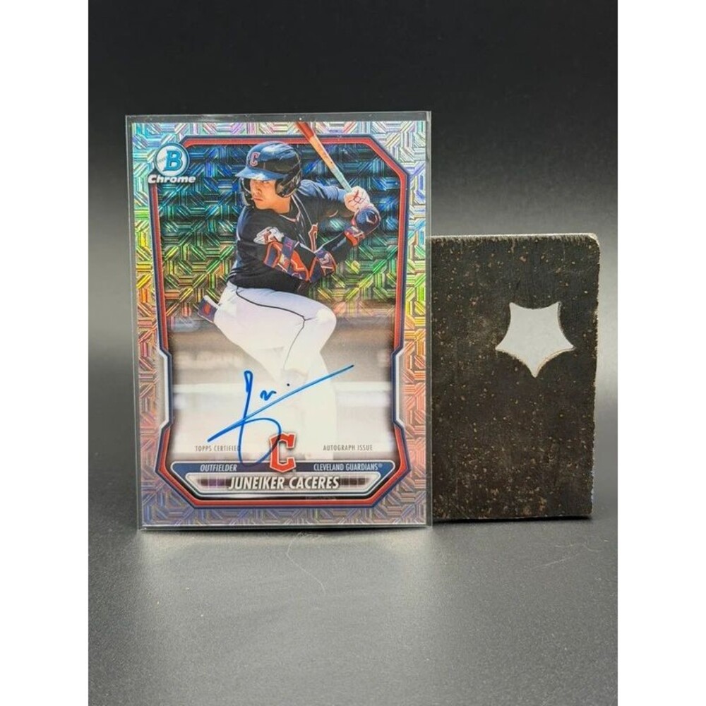 2026 Bowman Mega Box Juneiker Caceres Chrome Prospect Auto Mojo RC Guardians